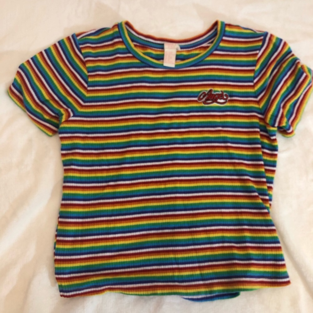 Rainbow Angel Striped Crop Top